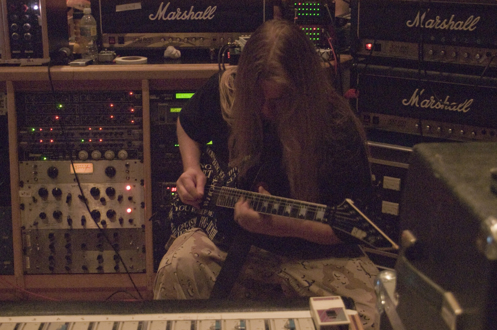 Jeff Hanneman in the studio recording World Painted Blood ~  photo by Andrew Stuart 