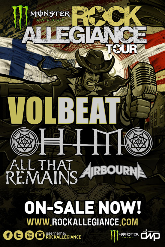Monster Energy’s Rock Allegiance Tour, Featuring Volbeat, HIM, All That Remains and Airbourne, Set for Late Summer 2013