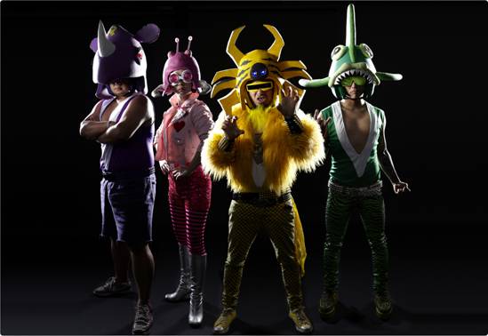 Peelander-Z (L-R): Peelander-Purple, Peelander-Pink, Peelander-Yellow, Peelander-Green ~ Photo by Daisuke Yoshida.