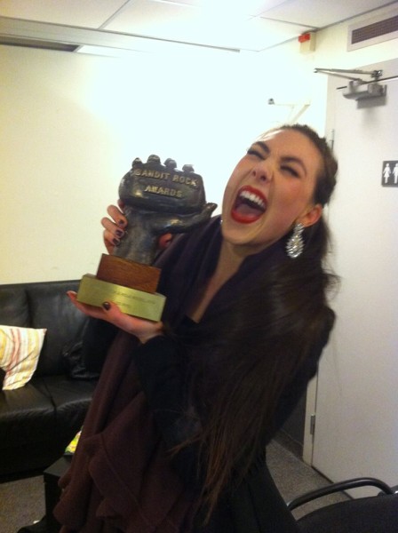 Elise receiving an award for Rock n Role model 2014!
