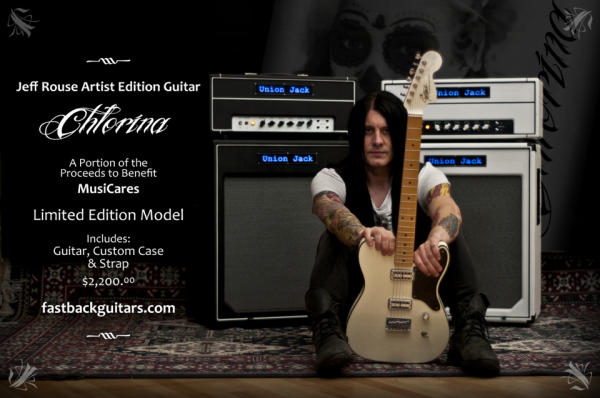 Jeff and his new Fastback Custom Guitars Artist Edition Chlorina and his Union Jack Amps for MusiCares