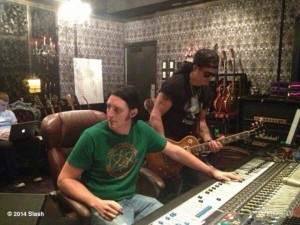 Slash recording riffs with Michael "Elvis" Baskette