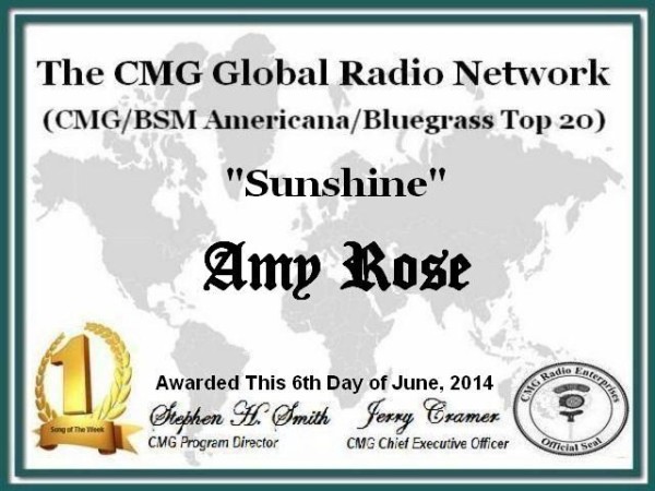 In early June, Amy shared that "I am very honored to have the #1 Americana single on the CMG Radio charts. Thank you!!"