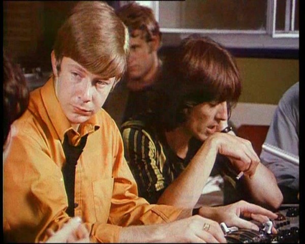 Photo from a Vintagerock.com interview ~ Ken Scott (in yellow) is seated next to Beatle George Harrison