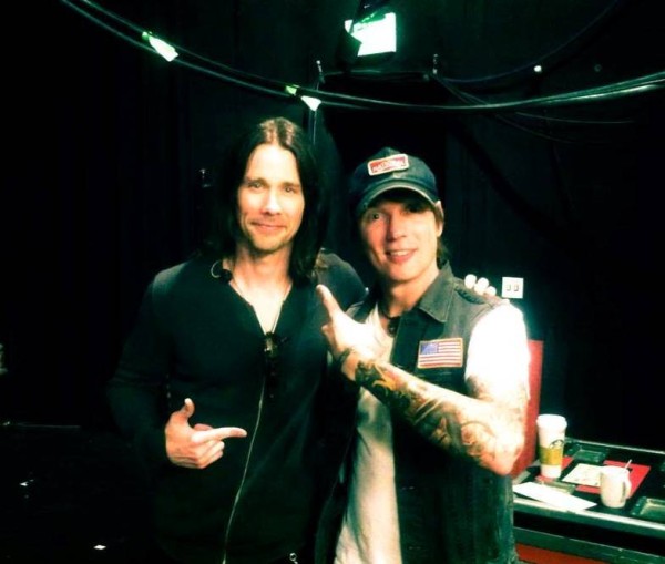 Myles Kennedy (L) and John (R) hanging out after a show in August