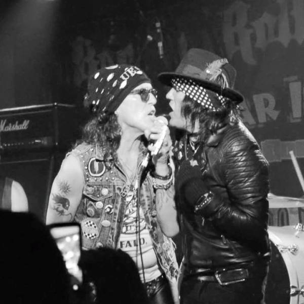 Stephen Pearcy (L) and Marq during Bulletboys' Memorial Day Weekend show at Big Bear, CA