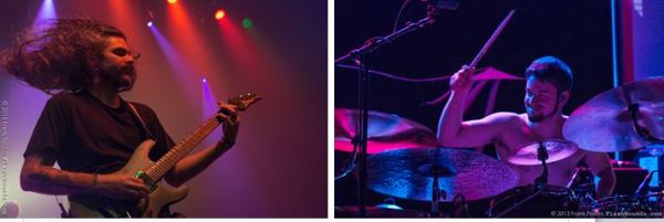 Between the Buried and Me (L), Animals as Leaders (R), photos by Frank Poulin for FW